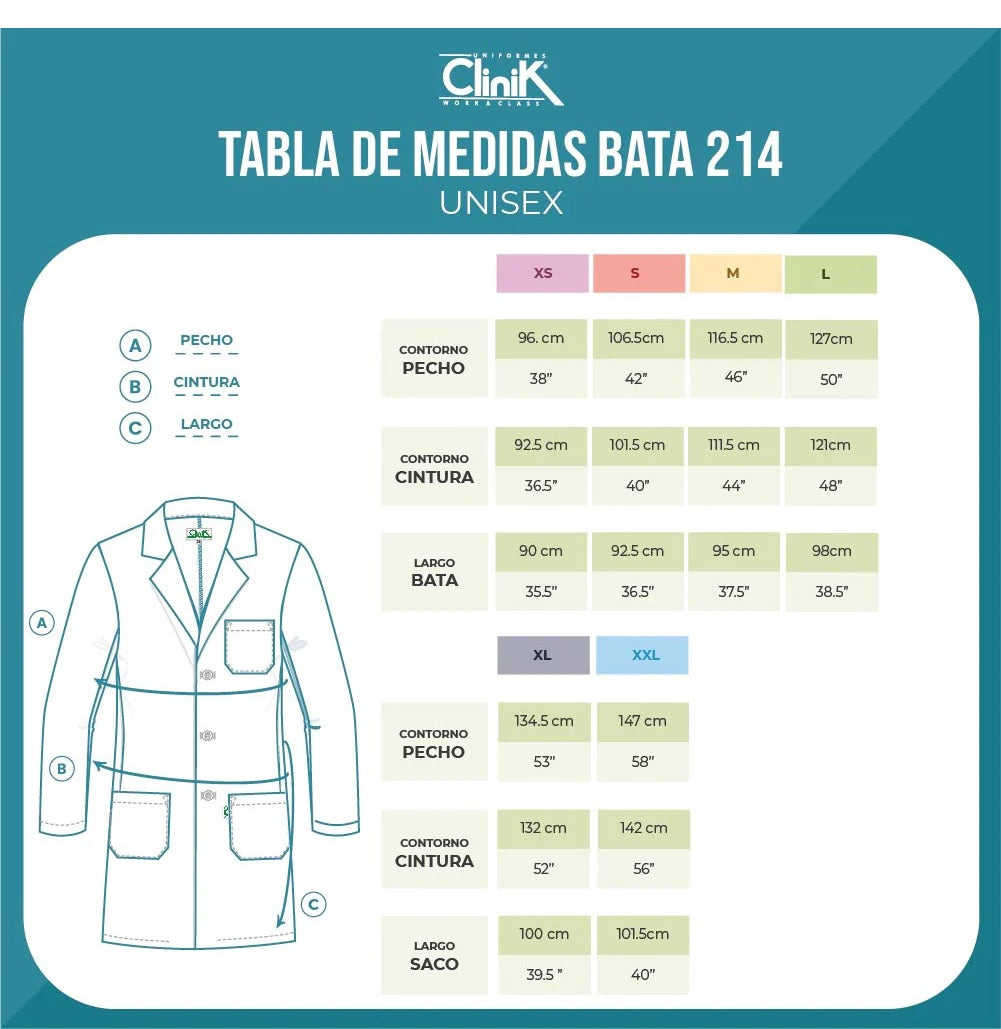 Bata md 214 Laboratorio  Unisex/Manga Sport